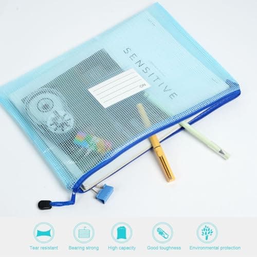Vicloon Plastic Wallets, 15Pcs A3 A4 A5 Folders Wallets, Zip Lock Bags Mesh Document Wallet Plastic Document Wallets Folder with Label Pocket for School Office Homework Travel Storage Bags (Multi) — view 3