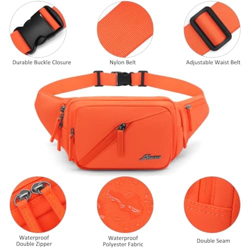 REETEE Bum Bag Fanny Pack Men Women Water Resistant Waist Packs Sports Waist Bag with Bottle Holder, Walking Waist Pack Bumbag with Adjustable Belt for Running Travel Cycling Outdoor Sport (Orange) — view 5
