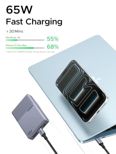 UGREEN Nexode Air 65W USB C Charger, Ultra Slim GaN Fast Charger 3-Port — view 3