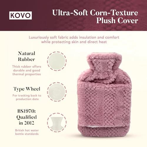 Hot Water Bottle with Hand Inserts & Luxury Cosy Faux Fur Cover, 2L Leakproof Large Hot Water Bag for Neck & Shoulder Pain Relief, Hand & Feet Warmer, Gift for Women,Men (Pink – Blush) — view 3