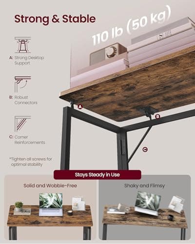 VASAGLE Folding Desk, Foldable Computer Desk, One-Piece Desktop Top, Rounded Edges, Small Home Office Writing Table for Bedroom, Balcony, Camping, Easy Assembly, 80 x 40 cm, Rustic Brown LWD151KD01 — view 6