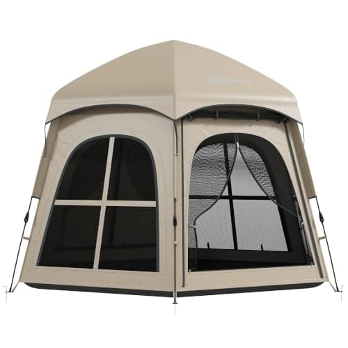 Outsunny Pop Up Tent 2 Doors Carry Bag 3000mm Waterproof 3-4 PeopleKhaki