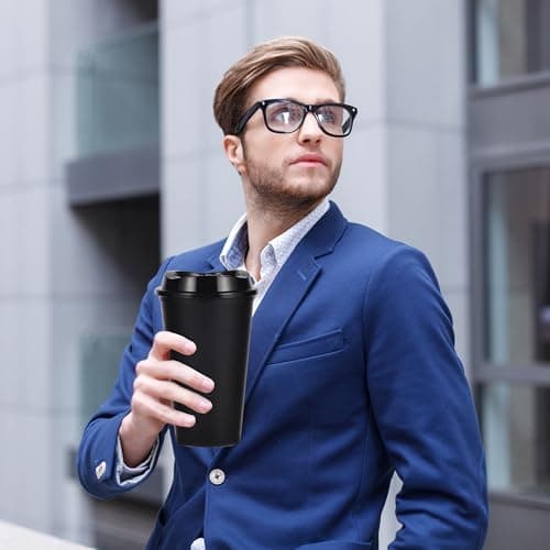 CuppaLifes 475ml Reusable Coffee Cups with Lids, 12 Pack Insulated Plastic Tumblers, Travel Mugs for Hot/Cold Drinks, Smoothie, Takeaway Cups for Adults (12, Black) — view 3
