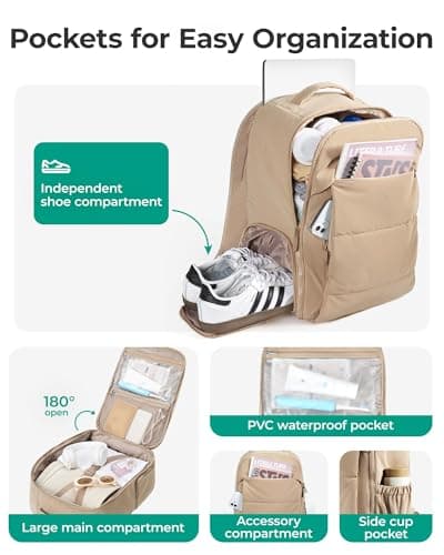 bagsmart Womens Travel Laptop Backpack, Gym Backpack with Shoe Compartment — view 3