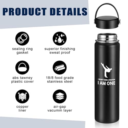 Layhit 3 Pcs Karate Gifts for Boys Taekwondo Karate Bag Martial Arts Duffel Bag 24 oz Stainless Steel Water Bottle Keychain for Kids Adults Taekwondo Lover Gifts(Black) — view 3