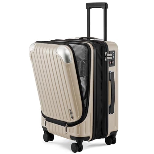 LEVEL8 Cabin Suitcase 20-Inch,Expandable 4 Wheel Luggage Suitcase, ABS+PC Hardshell Spinner Carry-on Trolley for Luggage with Double TSA Locks, Champagne