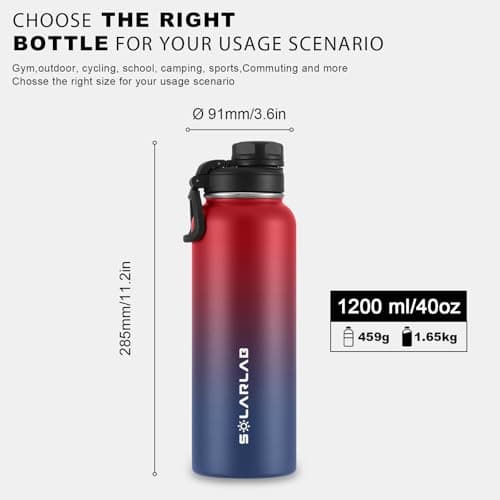 SOLARLAB Insulated Water Bottle 1.2 L Stainless Steel – Thermos Water Bottle – BPA Free – Perfect for Hot Drinks, Cold, Outdoors, Camping (1.2 L, Red+Bu Navy) — view 4
