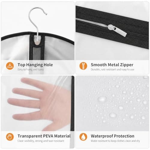 Boyfield 2 Pack Dress Bags - 140x60cm Clothes Storage Bags & Suit Bag Covers for Travel and Garment Protection (Matte White) — view 4