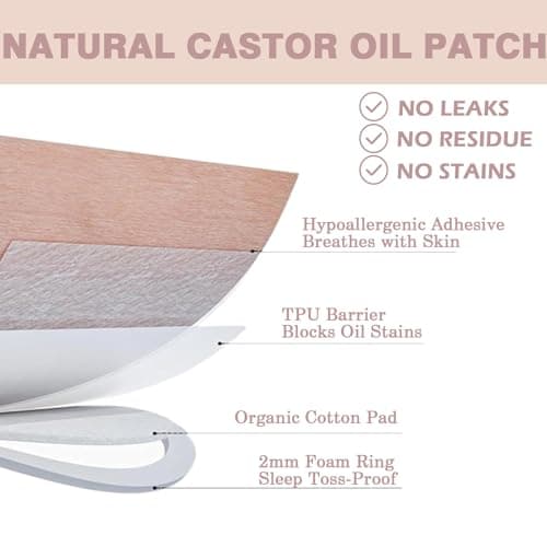 100PCS Castor Oil Patches, TONBAO Organic Cotton Pack Wrap Disposable Self-Adhesive Belly Button Patches, Highly Absorbent Natural Skin Tone Cotton Pads (Oil Not Included) — view 5