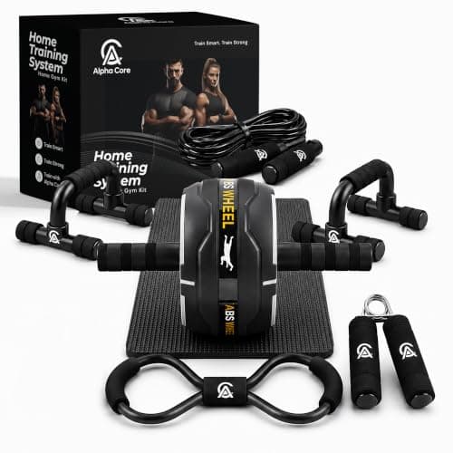 Home Gym Fitness Kit With Ab Wheel, Push Up Bars, Resistance Bands, Skipping Rope & Hand Gripper