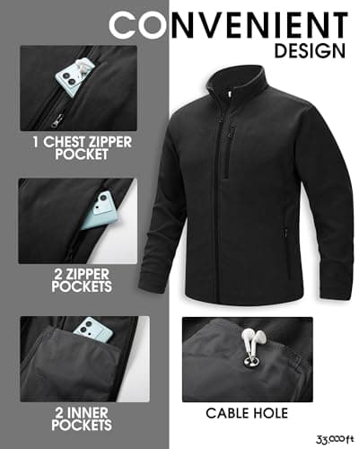 33,000ft Mens Fleece Jackets Lightweight Warm Full Zip Microfleece Midlayer — view 4