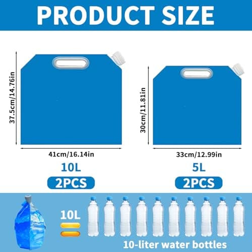 SJAUBKJOG 4 Pcs Collapsible Water Container Set (10L & 5L), Blue Folding Camping Water Containers, Portable Space-Saving Water Bag Jugs for Hiking, Sport, Camping, BBQ, Picnic, Festivals — view 2