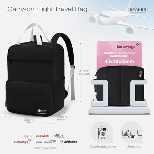 SPAHER Cabin Bag 40x30x25cm Eurowings Underseat Carry on Luggage Foldable Travel Cabin Backpack Men Women Lightweight Waterproof Flight Sport Overnight Airplane Backpack Rucksack — view 3