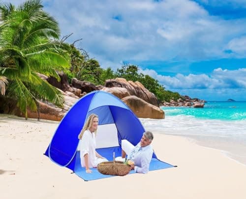Pop up Beach Tent Outdoor Automatic Instant Portable Cabana Beach Tent 2-3 Person Fishing Anti UV Beach Tent Beach Sun Shelter with Carry Bag 145X165X110cm Blue — view 3