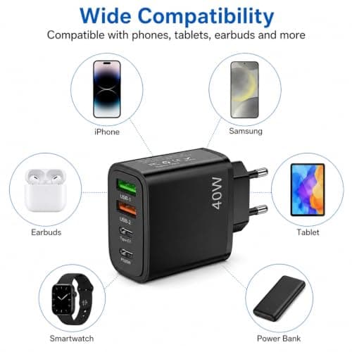 Hyleon European USB Charger Plug, Fast Charge Adapter with Type C and USB A — view 4