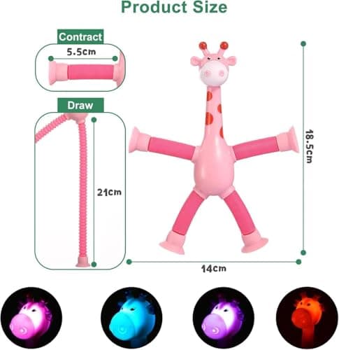 4 Pcs Telescopic Suction Cup Giraffe Toy, Giraffe Telescopic Sensory Toy, Kids Suction Cup Toys, Educational Gift for Toddlers and Children（Blue, Pink, Yellow, Purple） — view 2