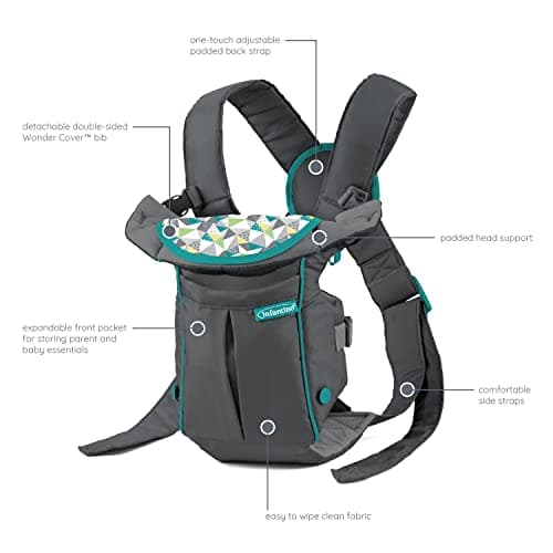 Infantino Swift Classic Baby Carrier, 2 Ways to Carry with Wonder Cover Bib, Adjustable Strap, Registry Essential, Baby Carrier for Newborn to Toddler 3,18-11,79kg, Gray — view 5