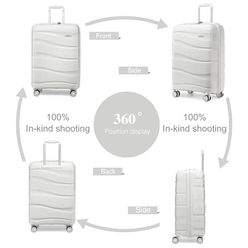 Kono Medium Luggage Suitcase with 4 Wheels 24” Lightweight Polypropylene Hard Shell Suitcase with TSA Lock (White) — view 3