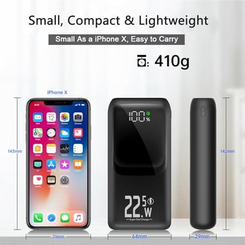 Power Bank 20000mAh, Fast Charging Portable Charger PD 22.5W USB-C in & Out, LED Display External Battery Pack for iPhone 16/15/14/13, Android Samsung Galaxy Smartphones (Black) — view 5