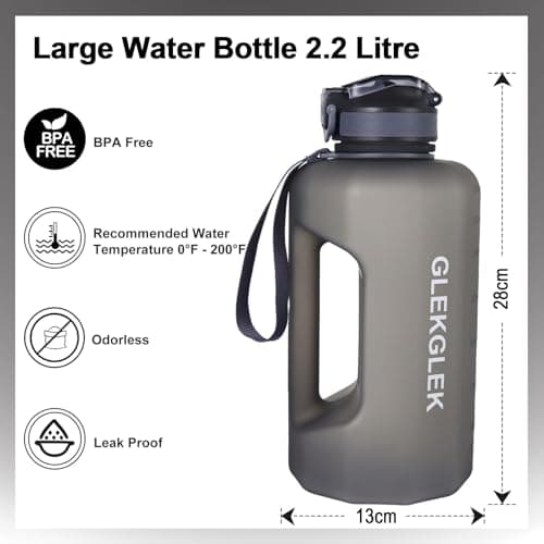 GLEKGLEK 2.2 Litre Water Bottles Motivational with Straw, Leakproof, Grey — view 3