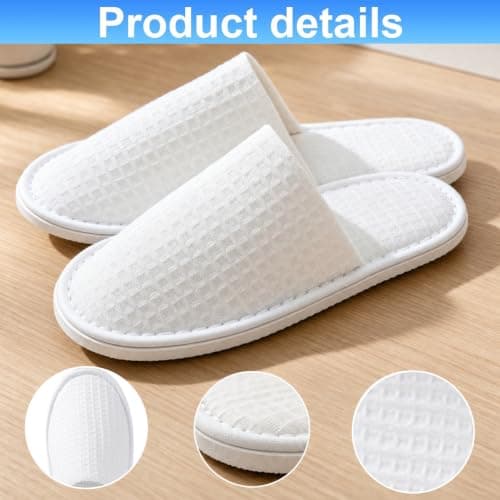 2 Pairs Hotel Slippers, Unisex Waffle Travel Slippers with Non Slip Sole — view 5