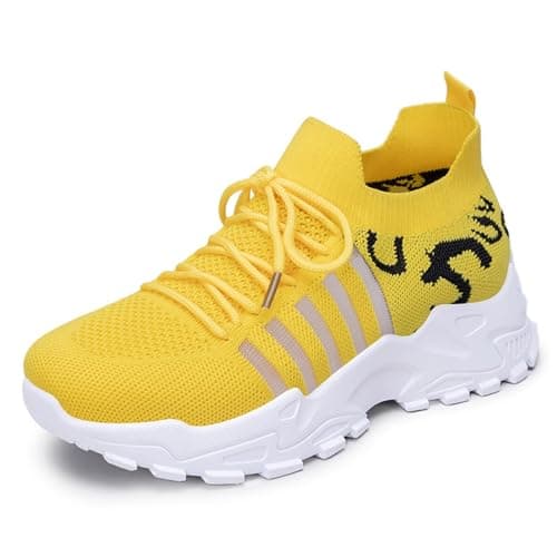 Sling Back Shoes Women Women Trainers Wide Fit Wedge Walking Sneakers Casual Fashion Non Slip Walking Shoes Lightweight Low Top Lace Up Orthopedic Trainer Arch Support Footwear Yellow 4.5 — view 5