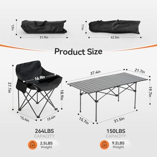 Warmiehomy Garden Table and Chairs Set 4, Foldable Camping Table Set, Camping Table and Chairs, Carbon Steel Folding Table and Chairs with Side Pocket & Carry Bag for Indoor Outdoor BBQ (95cm Table) — view 2