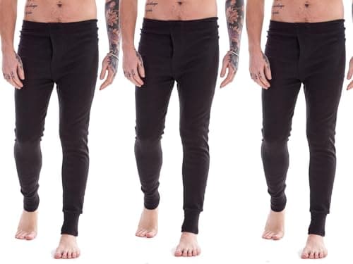 Keanu Mens Thermal Bottoms - Pack of 3 - Winter Warm Brushed Underwear Long Johns Baselayer - Sizes S M L XL 2XL (Black, Medium)