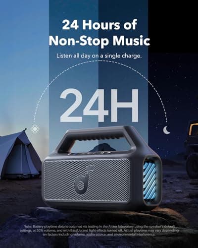 soundcore Anker Boom 2 Bluetooth Speaker, Outdoor Speaker with 80W, Subwoofer, BassUp 2.0, 24H Playtime, IPX7 Waterproof, Floatable, RGB Lights, Custom EQ, USB-C, Portable for Camping, Beach, Garden — view 6