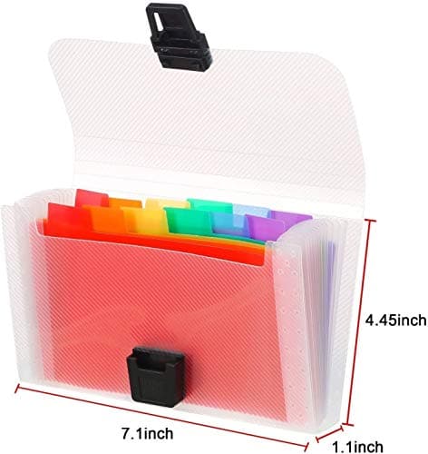 4 Pack Mini Document File A6 7.1 x 4.45 x 1.1 Inch Rainbow Expanding Folder 13 Pocket File Organizer 12 Labels Index — view 4