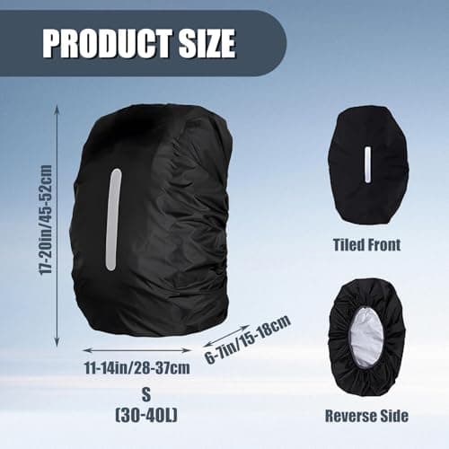 WSHuayee Waterproof Backpack Rain Cover with Reflective Strip, 35L-40L Dustproof & Abrasion-Resistant Bag Cover, Rucksack Raincover for Outdoor, Hiking, Camping, Traveling, Cycling (Black,30L-40L) — view 2