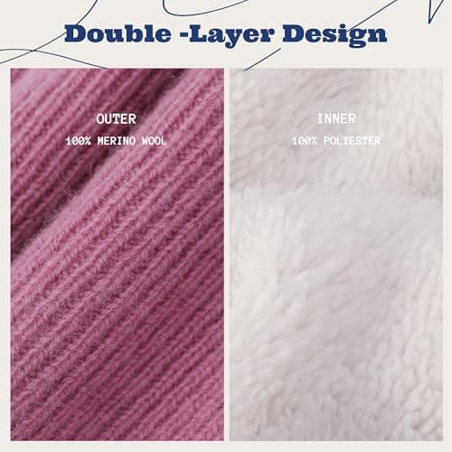 ACUSHLA 100% Merino Wool Neck Gaiter, Lined Winter Neck Warmer, Rose Pink — view 3