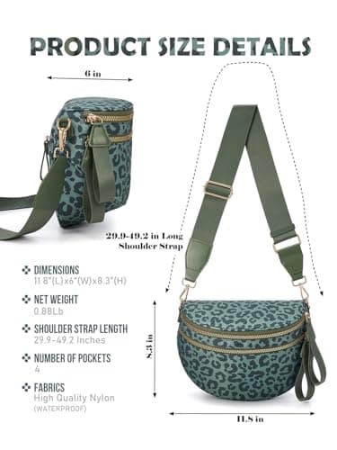 Pure Colour Crossbody Bag Bum Bag for Women,Spacious Purse Fanny Packs Belt Bag,Oversized Bum Bag, Bean Green Leopard Print Bum Bag, 11.0 Inches X 8.6 Inches X 4.5 Inches, Casual — view 3