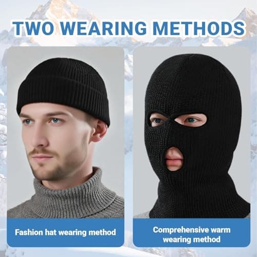 IOHJSA 3 Hole Knitted Balaclava, Full Face Covering Winter Knitted Balaclava Protection, Ski Mask for Outdoor Sports (Black) — view 5