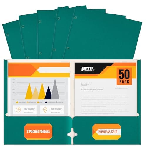 Two Pocket Portfolio Folders, 50-Pack, Teal, Letter Size Paper Folders, by Better Office Products, 50 Pieces, Teal