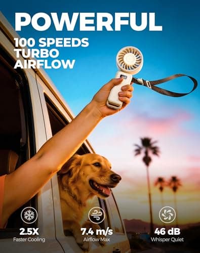 Diveblues Turbo Portable Handheld Fan, 100 Speed Stepless High Speed Hand Held Fan, 12H Cooling Rechargeable Mini Fan, 180° Foldable Neck & Desk Fan, LED Display, Travel Essentials, Gifts — view 2