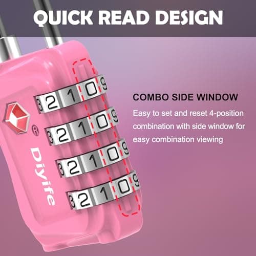 TSA Luggage Locks, [Updated Version] [2 Packs] Diyife 4-Digit Security Padlock, Resettable Zinc Alloy Combination Padlocks, Small Code Lock for Travel Suitcases Luggage Bag Case (Pink) — view 3
