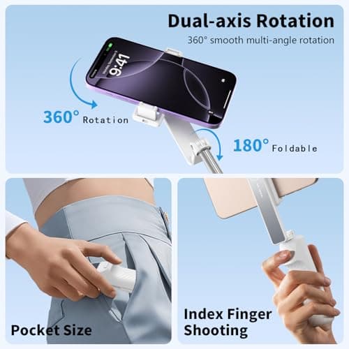 yAyusi Extendable Mini Selfie Stick Tripod with Remote, Pocket Size Portable Tripod for iPhone, Small Compact Phone Selfie Stick Tripods Mount for Travel/Vlog/Video Recording/Live Streaming (White) — view 4