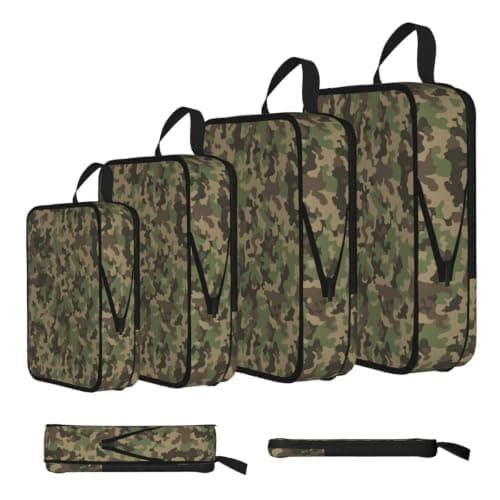 Green camo Print 4 Set Compression Packing Cubes for Suitcases,Expandable Storage Bags Organizers — view 2