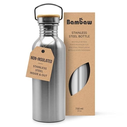 Bambaw Single Wall Stainless Steel Water Bottle, 750ml Non Insulated Water Bottle, Metal Water Bottle Bottles - Natural Steel