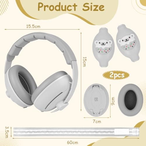 Adiwo 2-in-1 Baby Ear Defender, Non-Slip Baby Headphones, Noise Canceling Headphone & Headband for Babies, Ultra-Soft and Adjustable to 0-48 Months, Hearing Protection for Sleep Travel, Gray — view 2