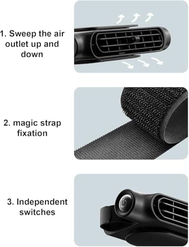GINGER TECH Car Backseat Fan, 3000mAh Rechargeable Car Seat Cooling Fan, Angle Adjustable Carseat Cooler with 3 Speeds, Clip On Air Circulator, Electric Vehicle Fans for Road Trips Camping (1PC) — view 3
