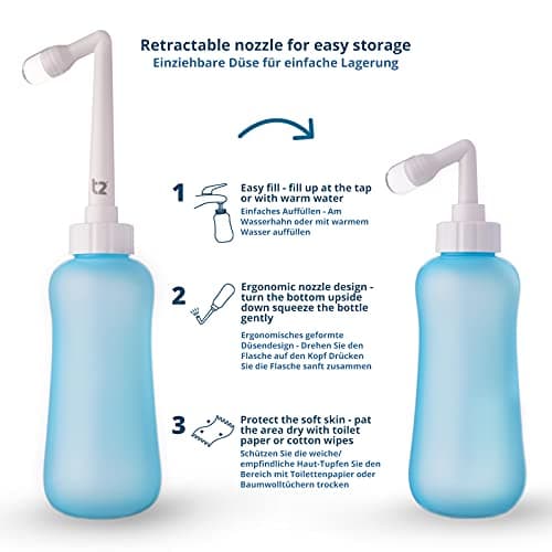 T2 Peri Bottle - Portable Bidet for Postpartum Care, Pain Relief - 450ml Plastic Squeeze Bottle with 60° Nozzle & Washable Storage Bag - Hospital Bag Maternity Essential, Gift for Mum to Be — view 3