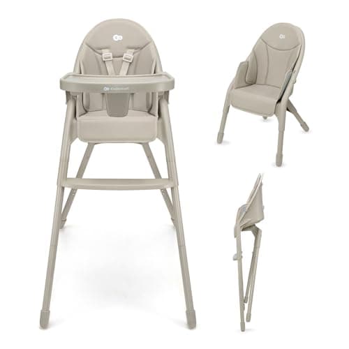 Kinderkraft DINNLY, Foldable highchair, Easy Tool-Free Setup, Comfortable Easy-Clean Insert, footrest Support, Stable Design with 5-Point Harness, Grows with the Child, Beige