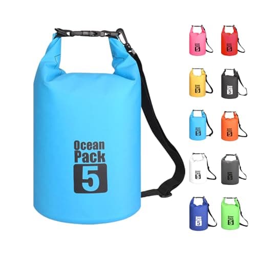 MORAINJAY 5L Sky Blue Dry Bag,Waterproof Bag with Single Adjustable Shoulder Strap,Small Capacity Dry Sack 2L 5L 10L 15L 20L 30L for Outdoor Camping,Rafting,Swimming,Boating,Surfing