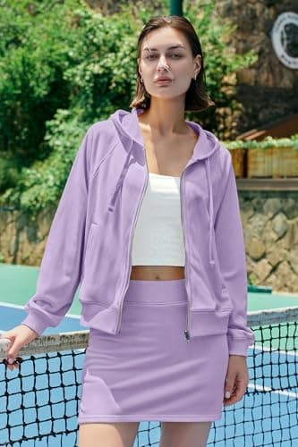 Panadila Womens 2 Piece Workout Sets Lounge Matching Sets Zip Up Hoodie and Skirt Gym Clothes Yoga Outfits, Lavender Purple, S — view 5