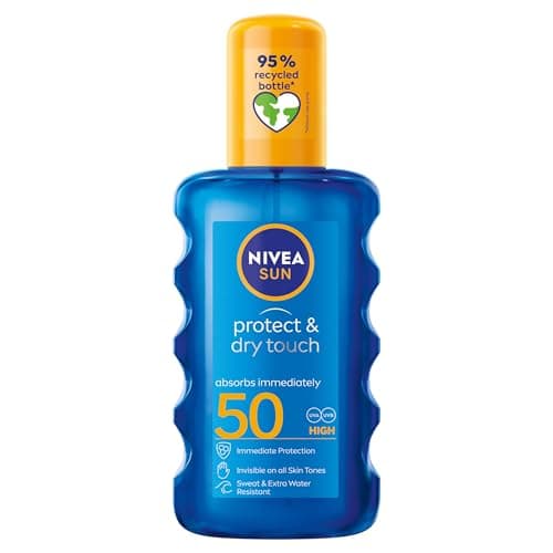 NIVEA SUN Protect & Dry Touch Invisible Sun Spray SPF 50 (200 ml), Water-Resistant Sun Oil, Immediate Protection against UVA & UVB Rays, Transparent/No White Marks