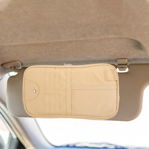 Toyvian Car Sun Visor Organizer Beige Sunglasses Holder PU Pouch — view 5