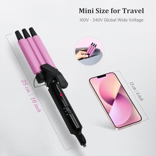 janelove Upgraded Mini Hair Waver for Short & Medium Hair, 13MM Curling Wand, 0.45lb Lightweight, Mini Size Crimper Beach Waver, Travel Friendly,Adjustable Temperature-Pink — view 2