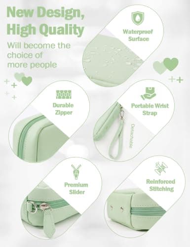 Waterproof Pill Organiser Set with 14 Pouches for Travel, 7 or 14 Day Medicine Case, Waterproof PU Leather Holder with Large, Colour-Coded Resealable Bags for Holidays & Daily Use, Green — view 5